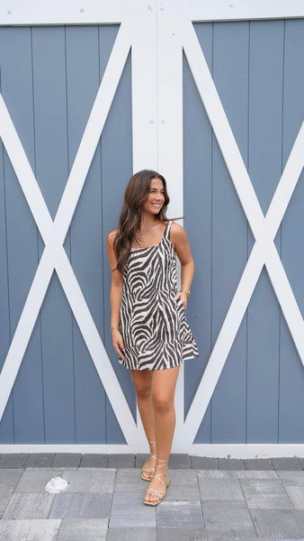 Linen Swing Mini Dress- Black Zebra