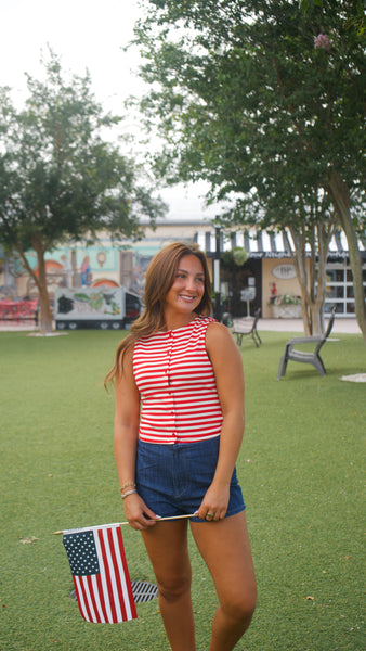 Lizzie Striped Sleeveless Top - Red