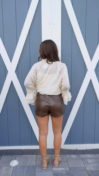 Faux Leather Mini Skort - Brown