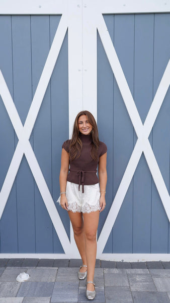 Lace Trim Shorts - Cream