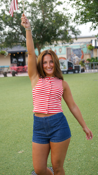 Lizzie Striped Sleeveless Top - Red