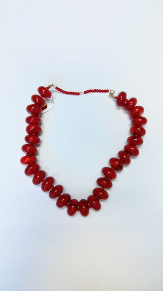 Chunky Beaded Necklace - Red