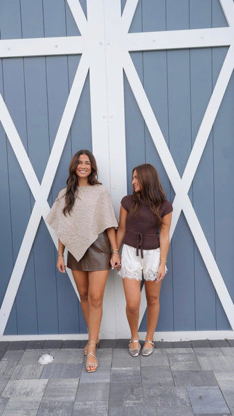 Faux Leather Mini Skort - Brown