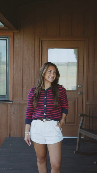 Dolman Striped Cardigan - Navy/Red