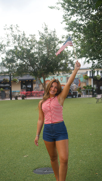 Lizzie Striped Sleeveless Top - Red