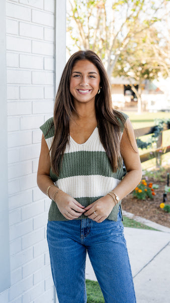 Sage Stripe Knit Vest