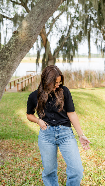 Marie Button Sweater - Black