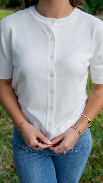 Marie Button Sweater - White