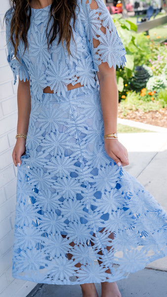 Baby Blue Floral Embroidered Set