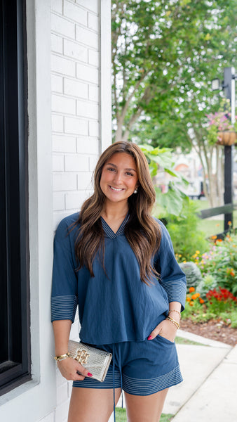 Gina Contrast Shorts-Navy