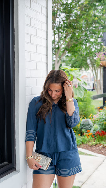 Gina Contrast Shorts-Navy