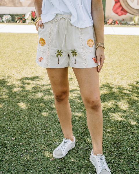 Tropical Embroidered Shorts